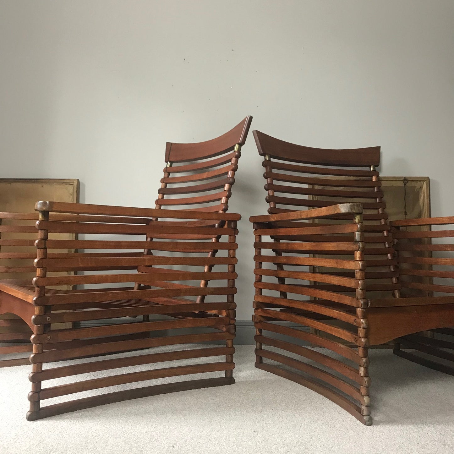 Pair of Teak Slatted Chairs.