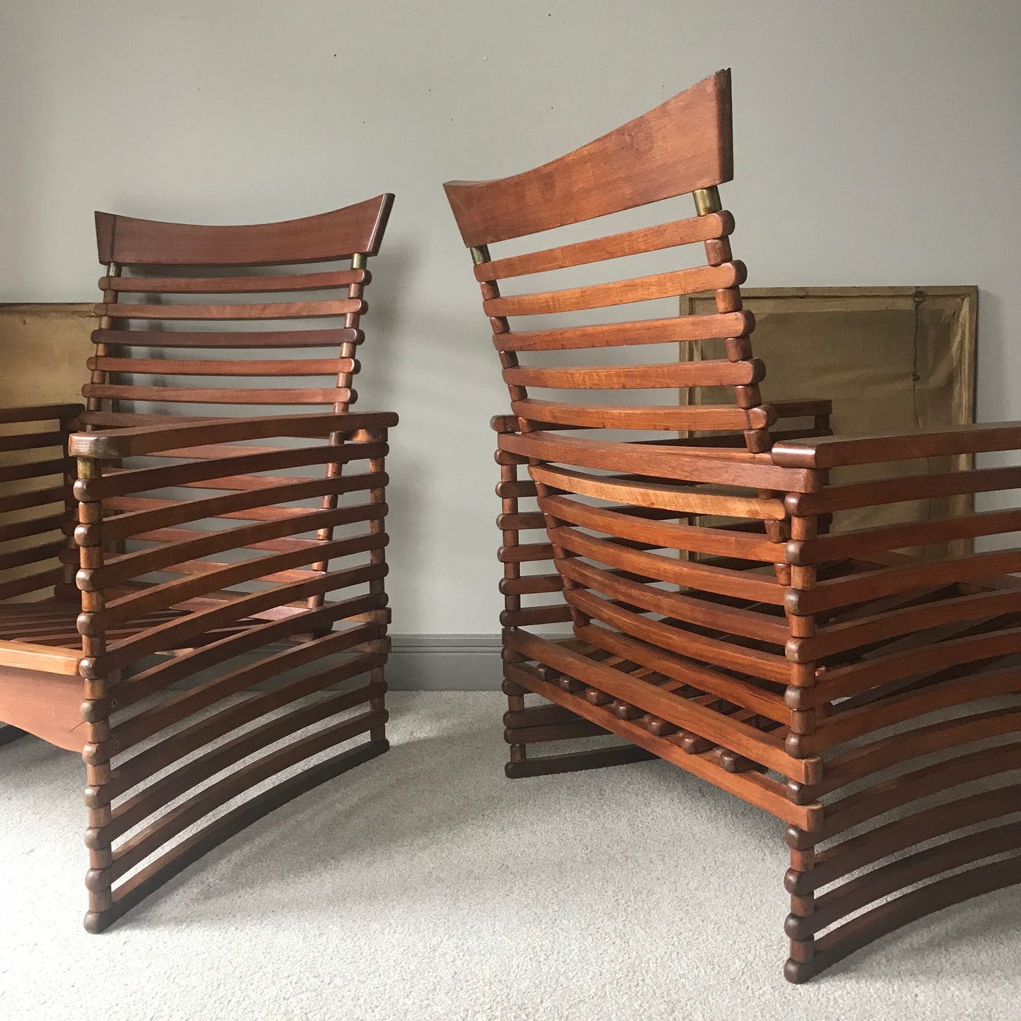 Pair of Teak Slatted Chairs.