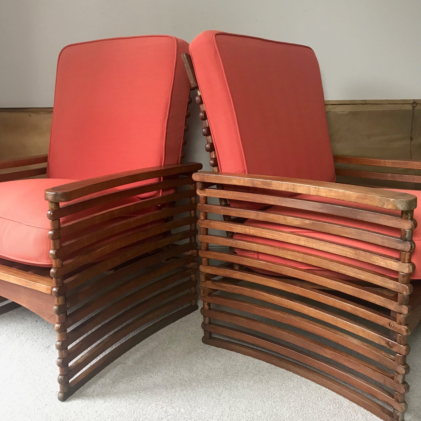 Pair of Teak Slatted Chairs.
