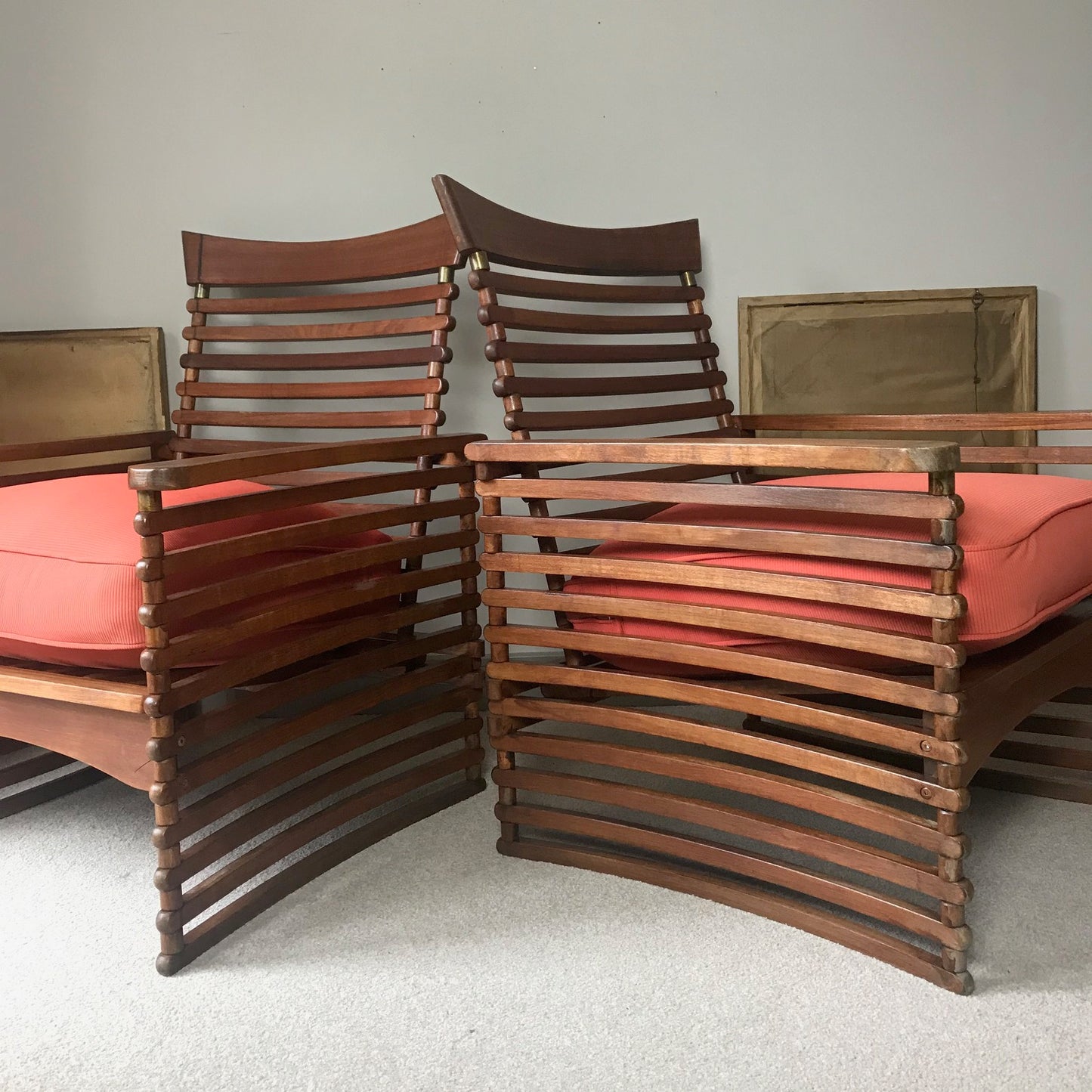 Pair of Teak Slatted Chairs.