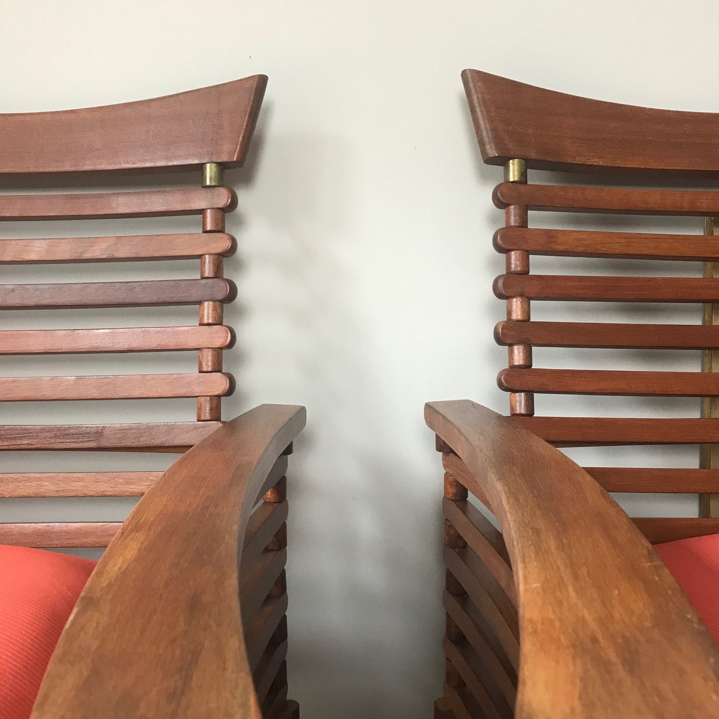 Pair of Teak Slatted Chairs.