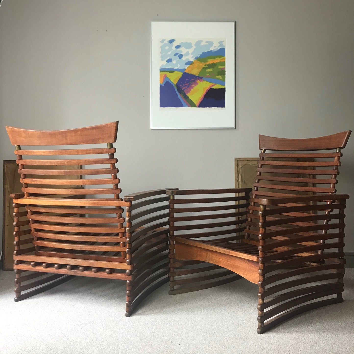 Pair of Teak Slatted Chairs.