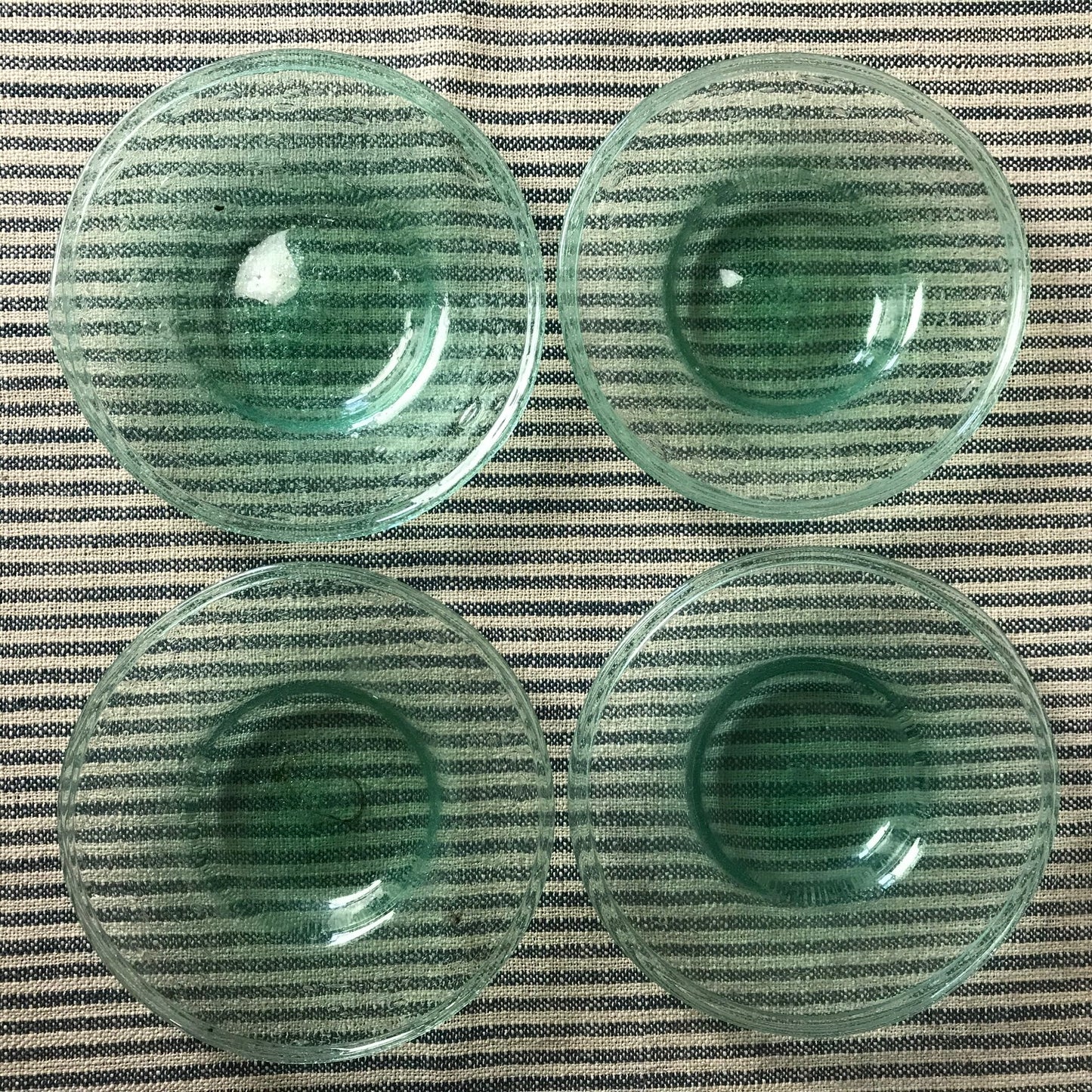Set of Four Green Glass Bubble Dishes.