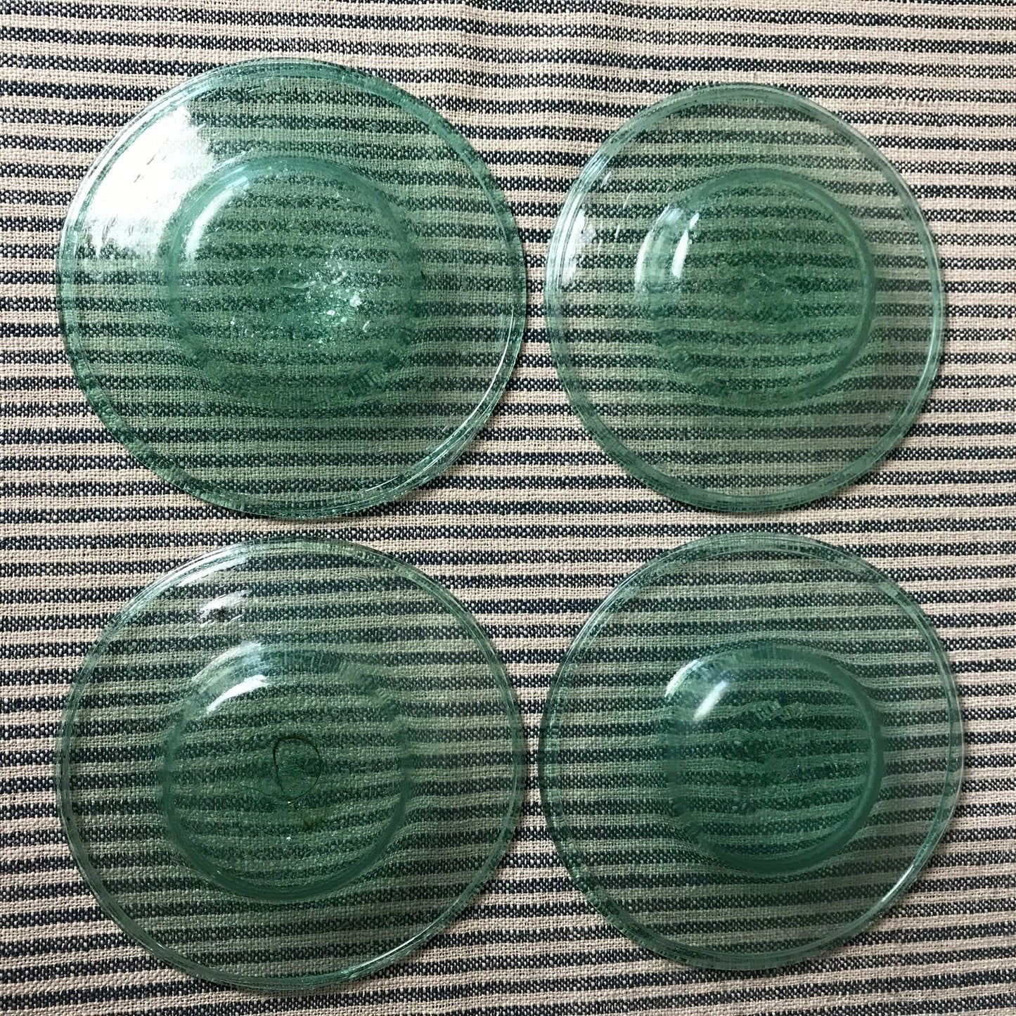 Set of Four Green Glass Bubble Dishes.