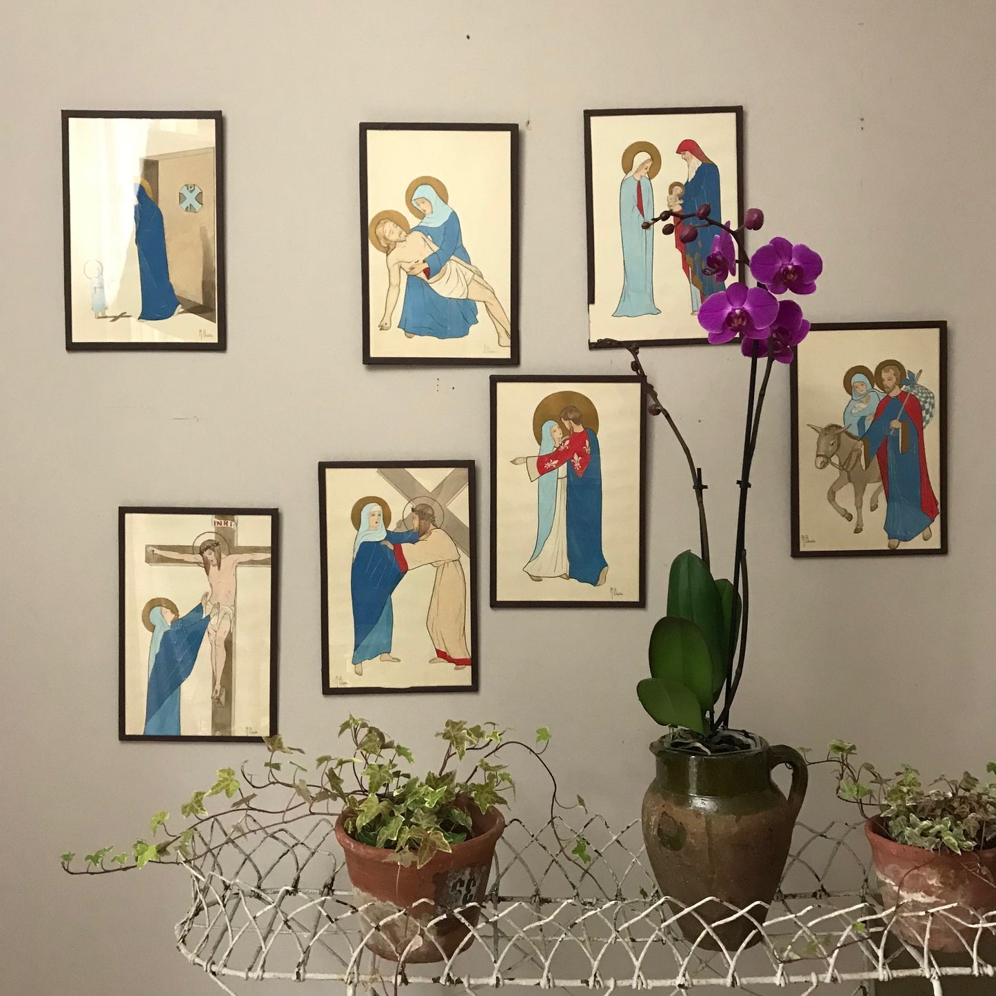 Set of Seven French Religious Pictures.