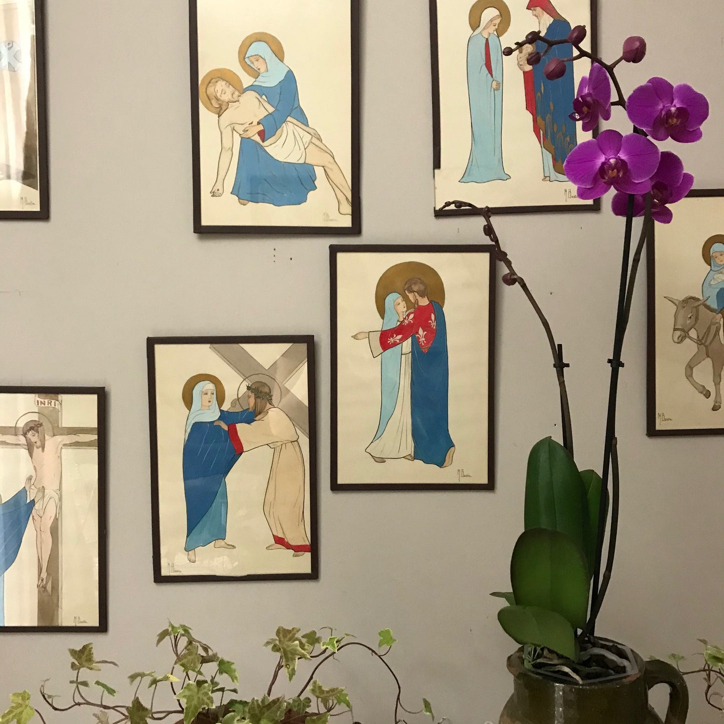 Set of Seven French Religious Pictures.