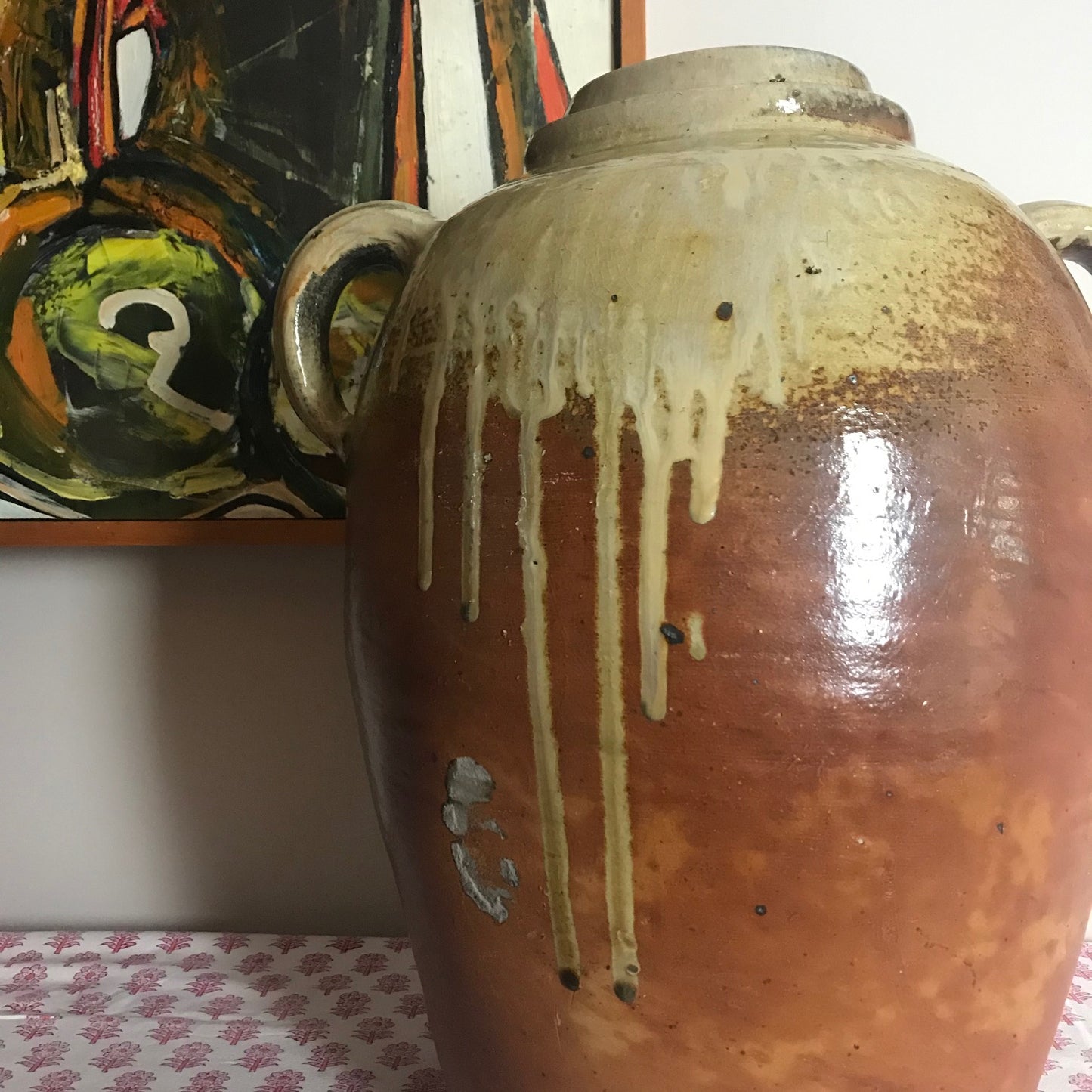 French Glazed Stoneware Oil Pot.