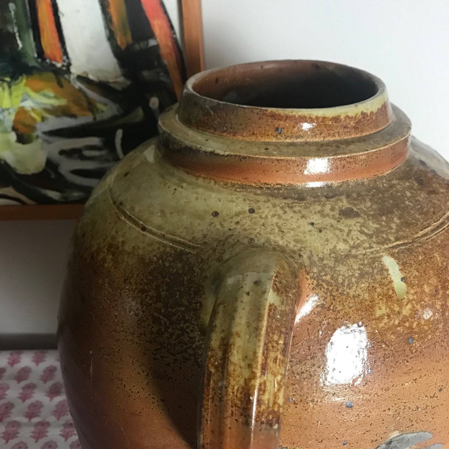 French Glazed Stoneware Oil Pot.