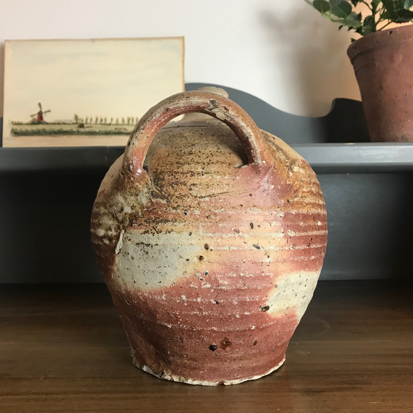 French Glazed Stoneware Oil Pot.