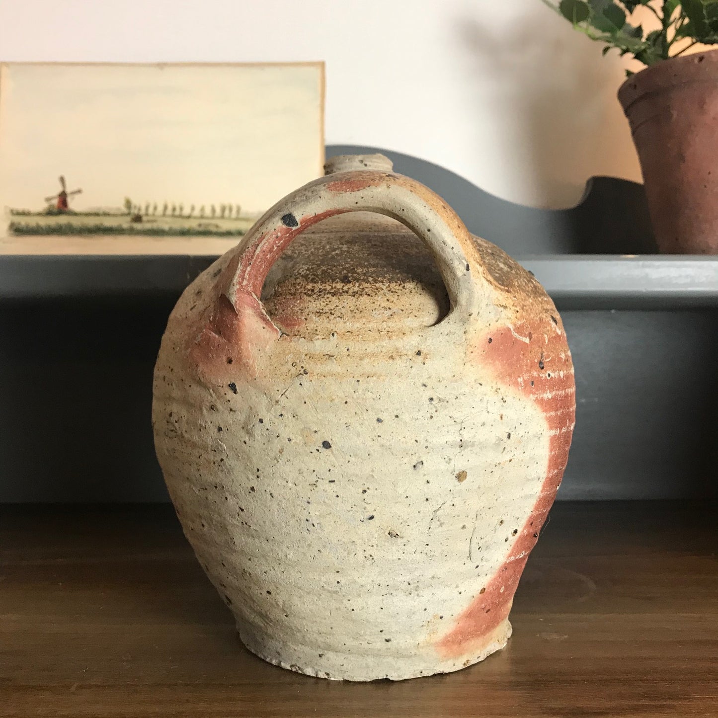 French Glazed Stoneware Oil Pot.