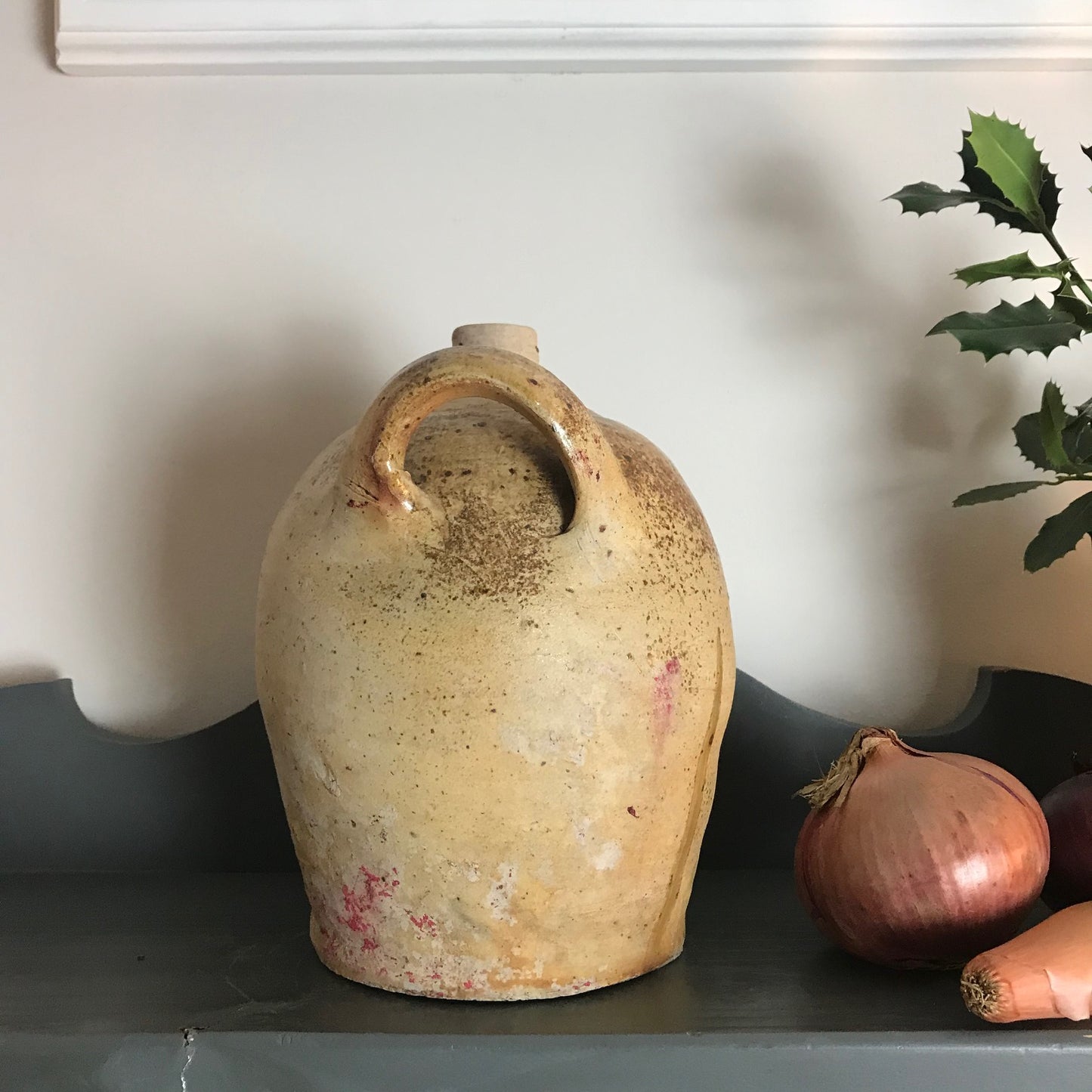 French Glazed Stoneware Oil Pot.