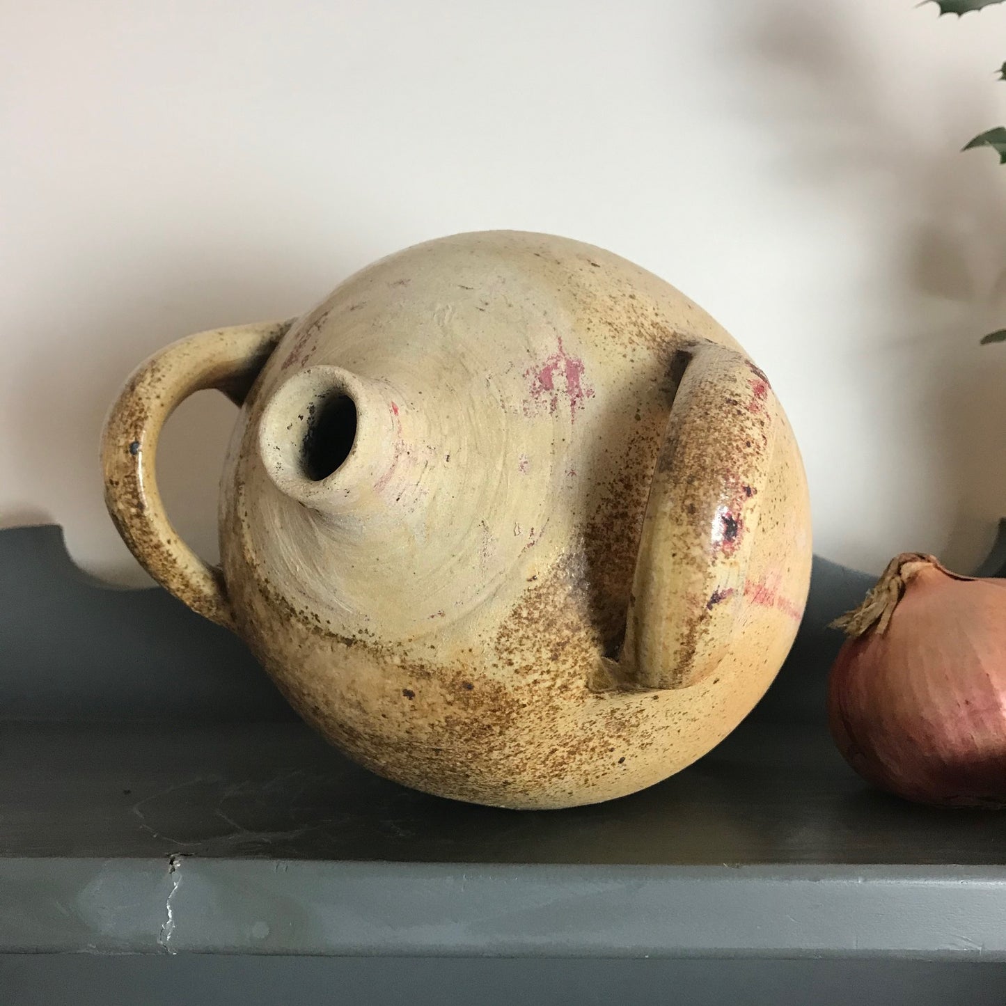 French Glazed Stoneware Oil Pot.