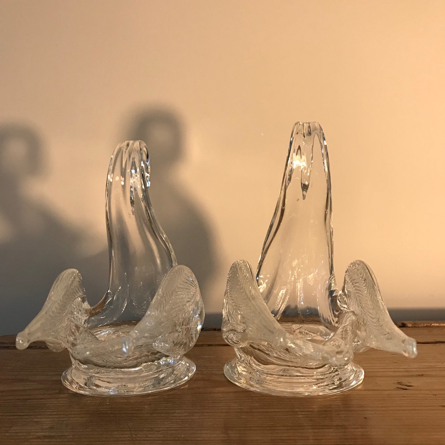 Pair Of Stylish Glass Swans.