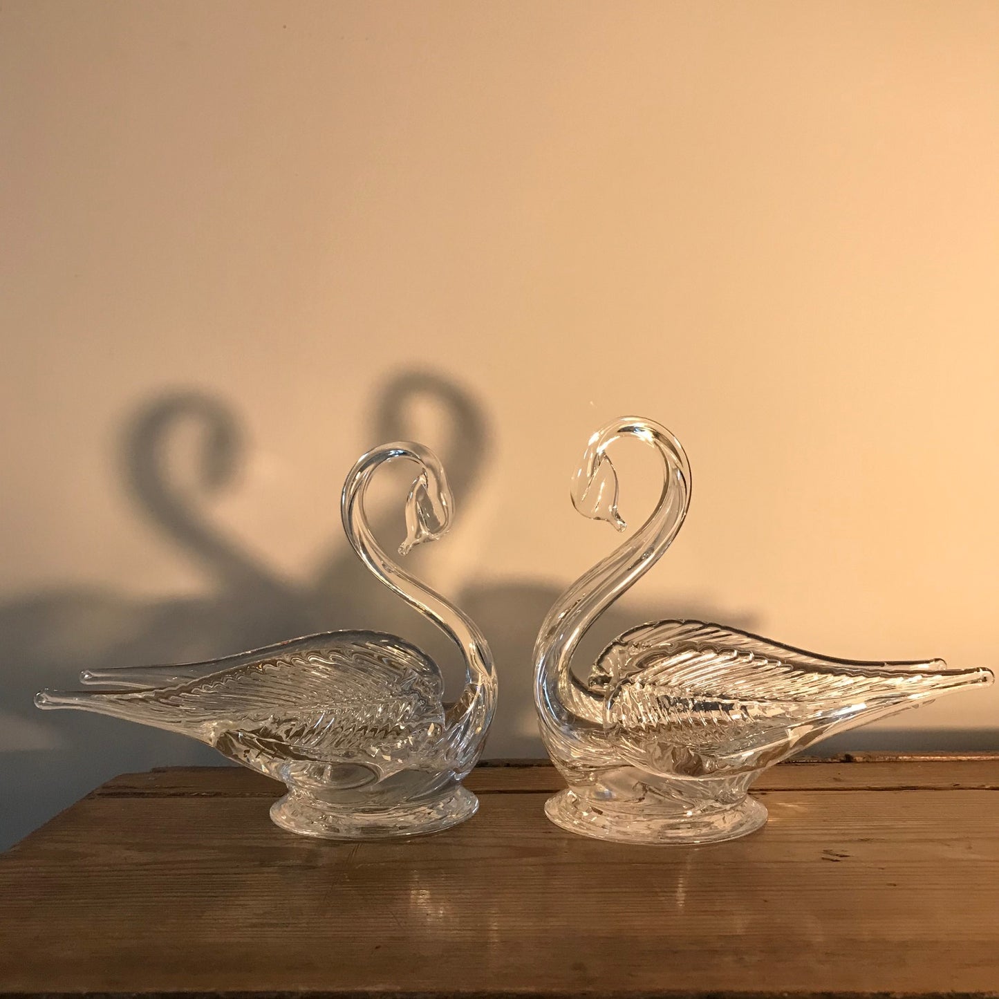 Pair Of Stylish Glass Swans.