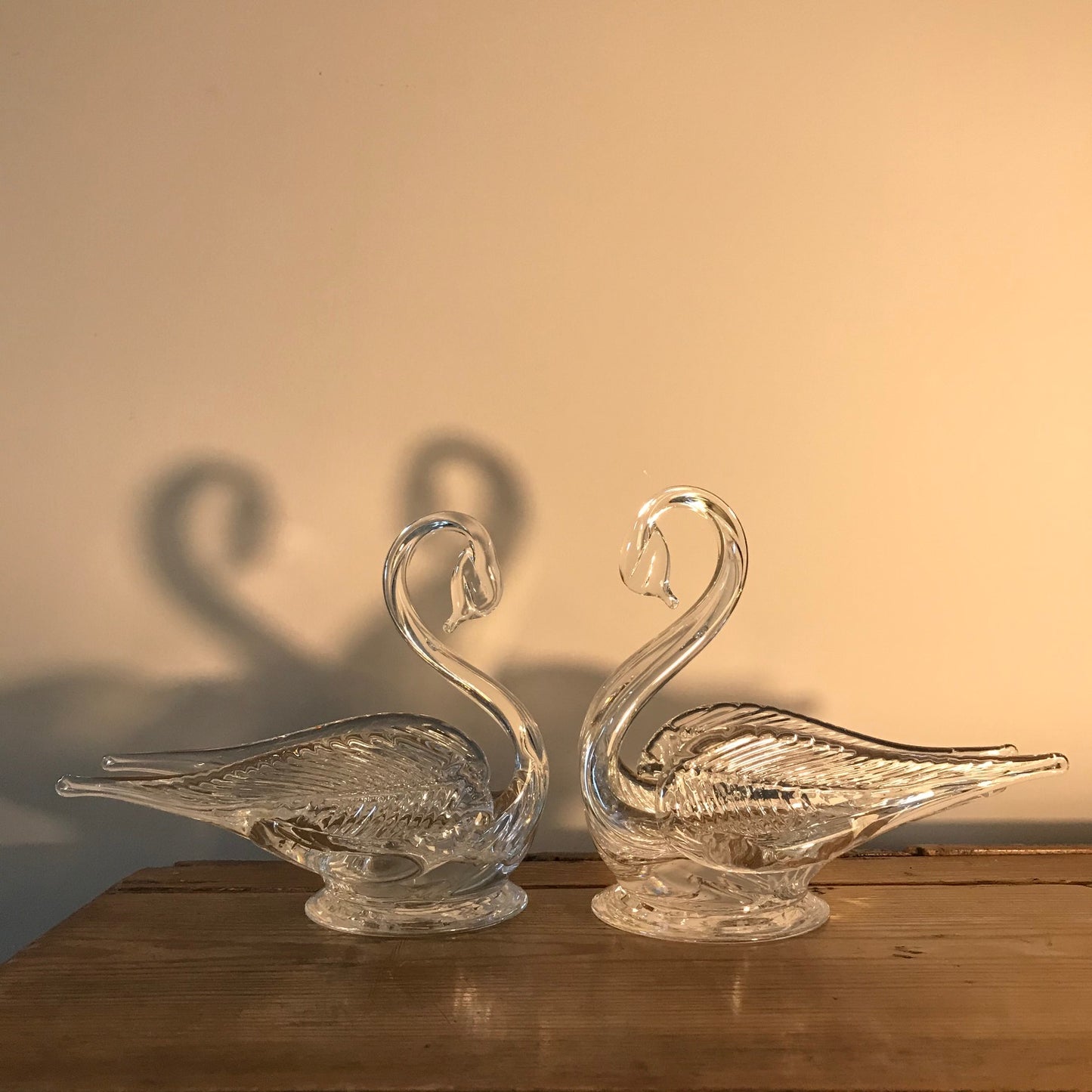 Pair Of Stylish Glass Swans.