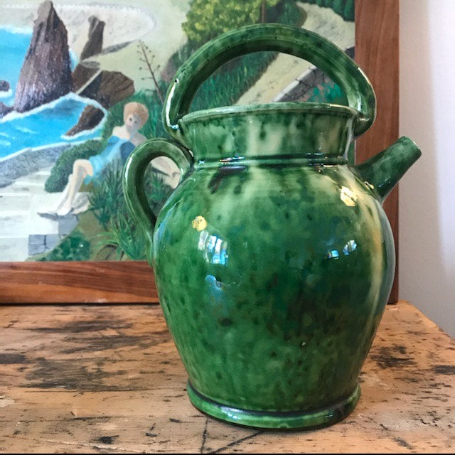 French Green Glazed Terracotta Jug