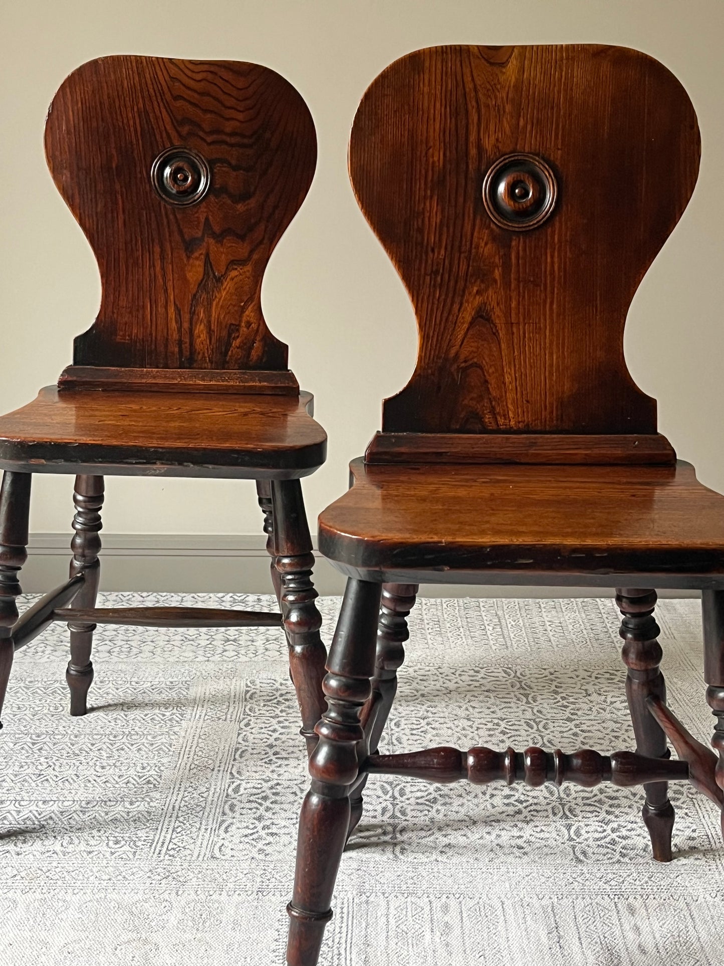 Pair of Oak Hall Chairs.
