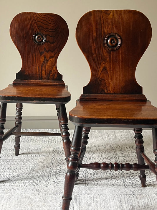 Pair of Oak Hall Chairs.
