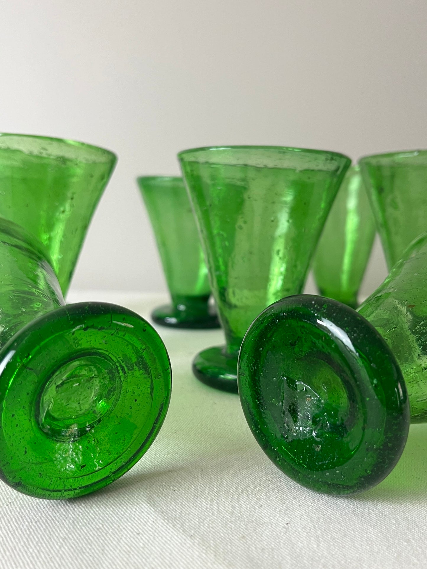 Set of Eight Emerald Green Glasses.