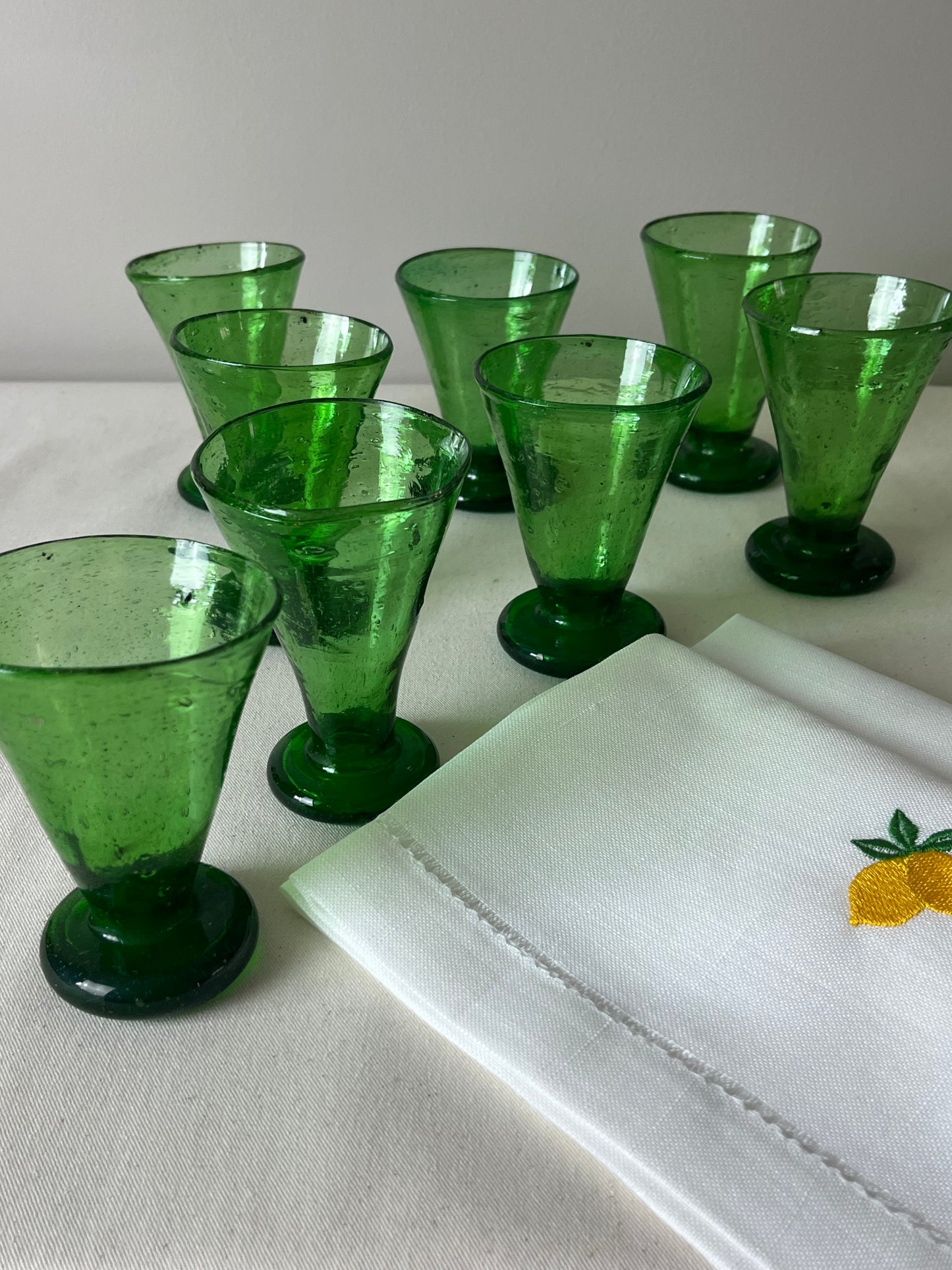 Set of Eight Emerald Green Glasses.