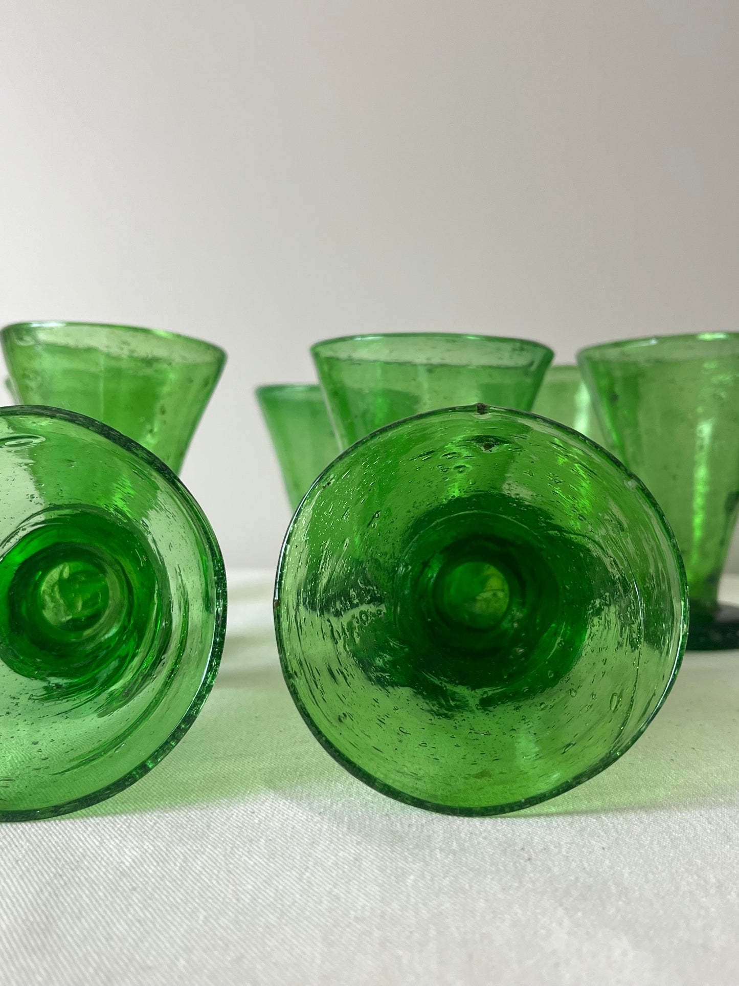 Set of Eight Emerald Green Glasses.