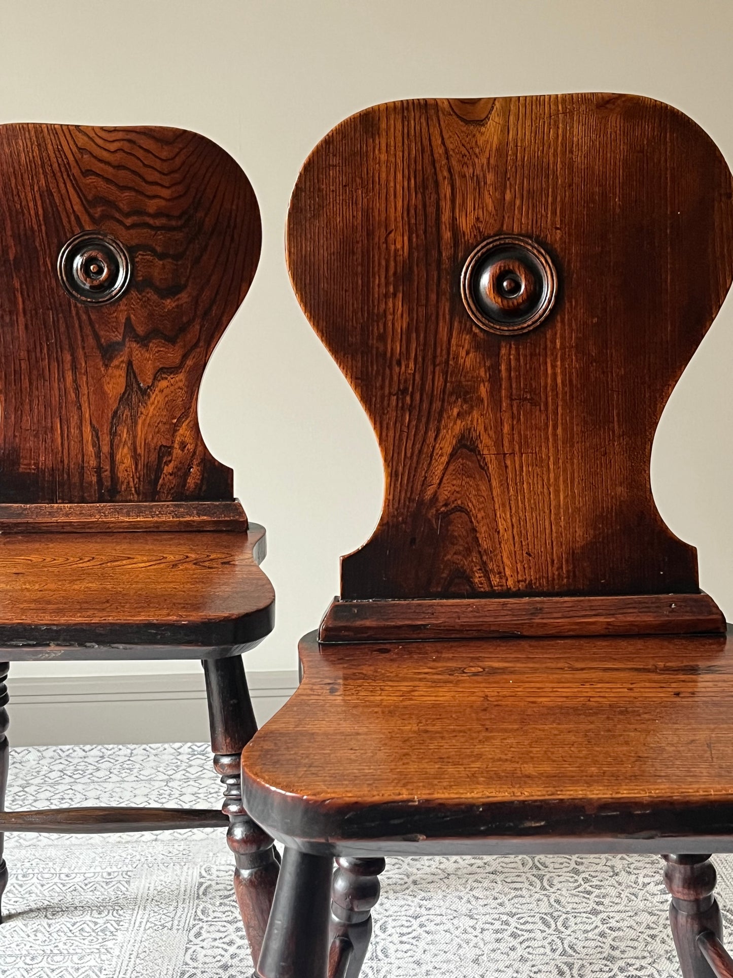 Pair of Oak Hall Chairs.