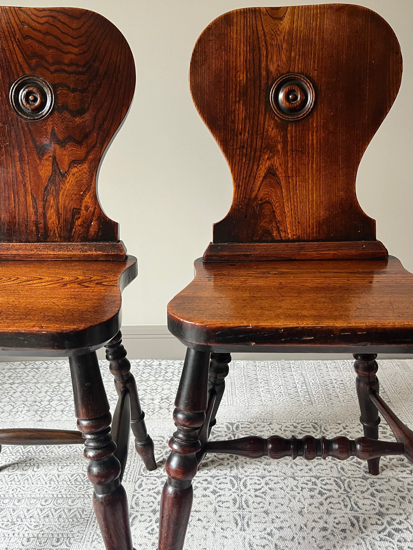 Pair of Oak Hall Chairs.