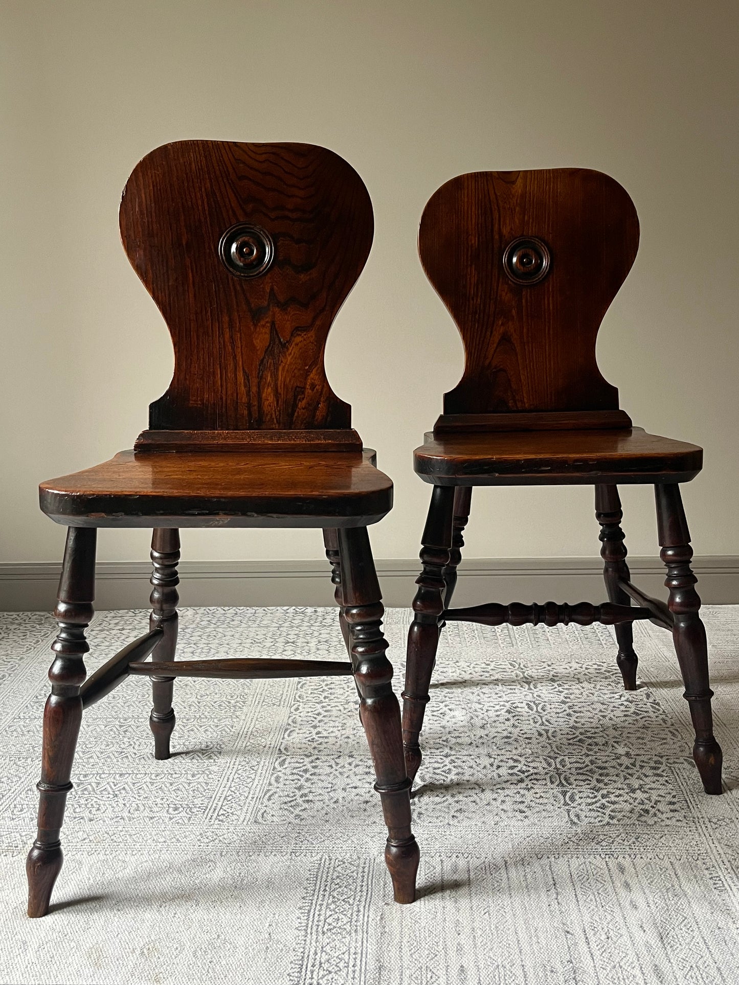 Pair of Oak Hall Chairs.