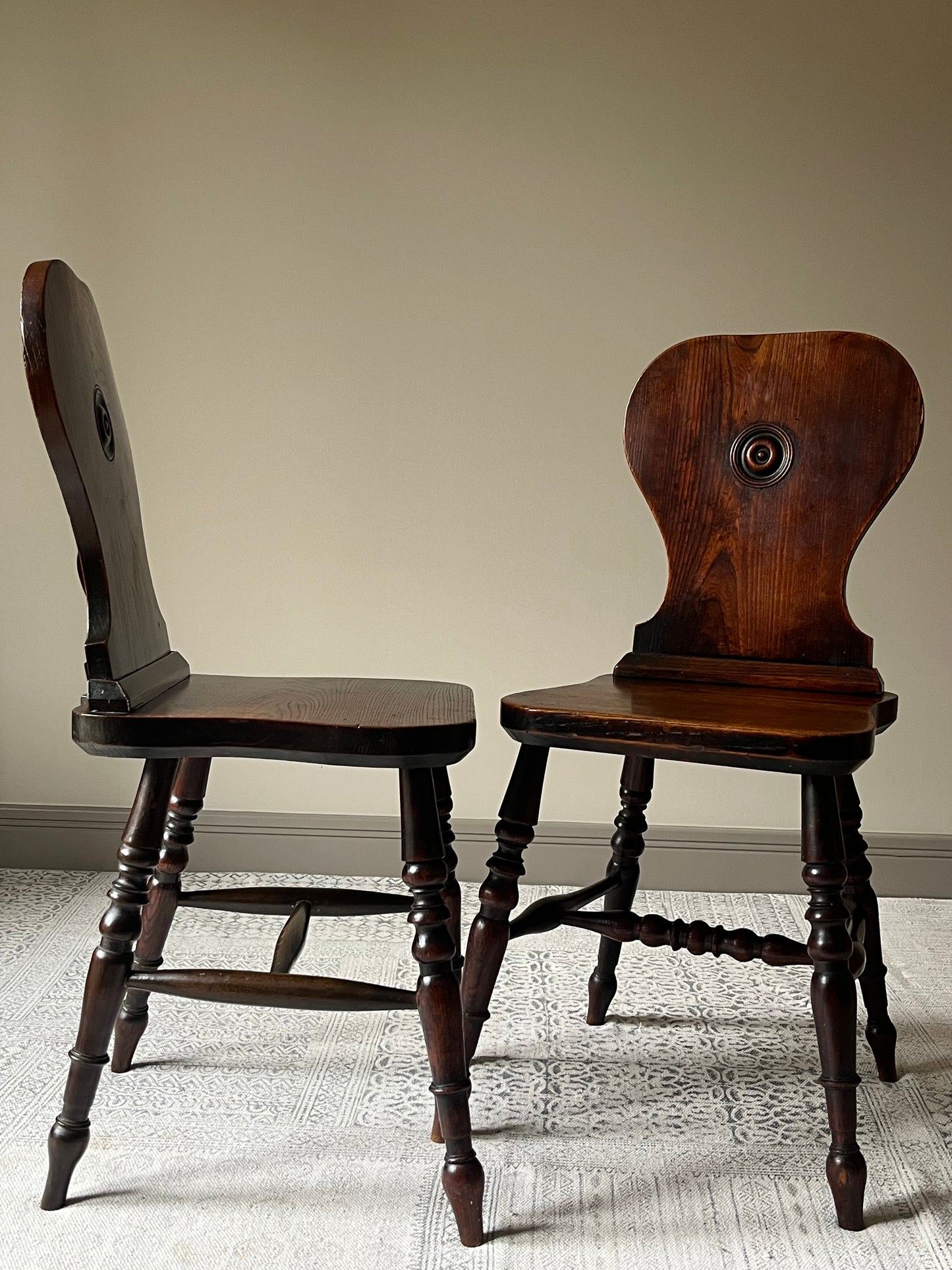 Pair of Oak Hall Chairs.