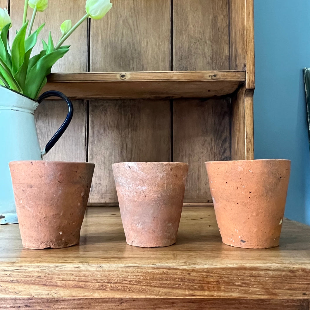 Set of Three Old Terracotta Pots.