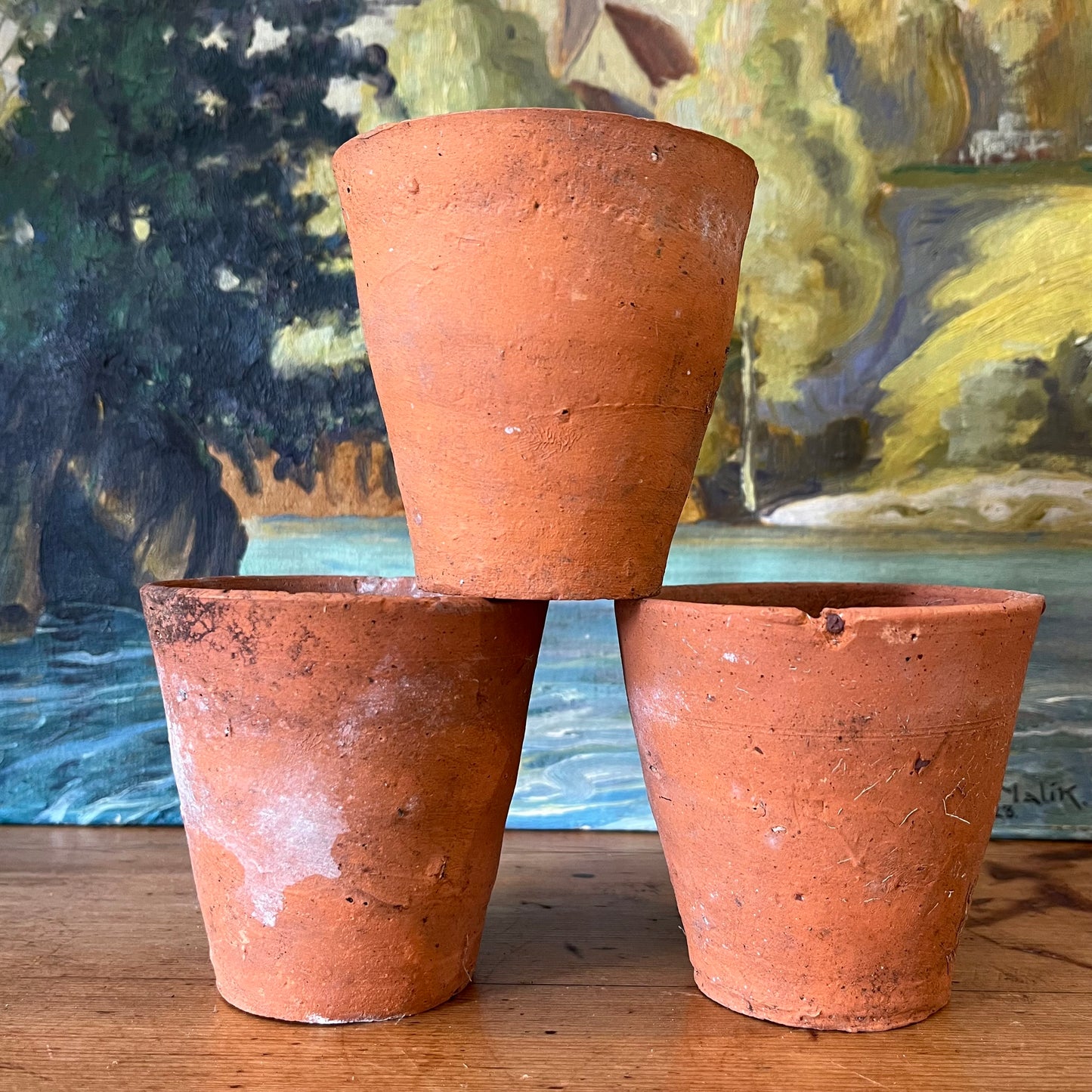 Set of Three Old Terracotta Pots.