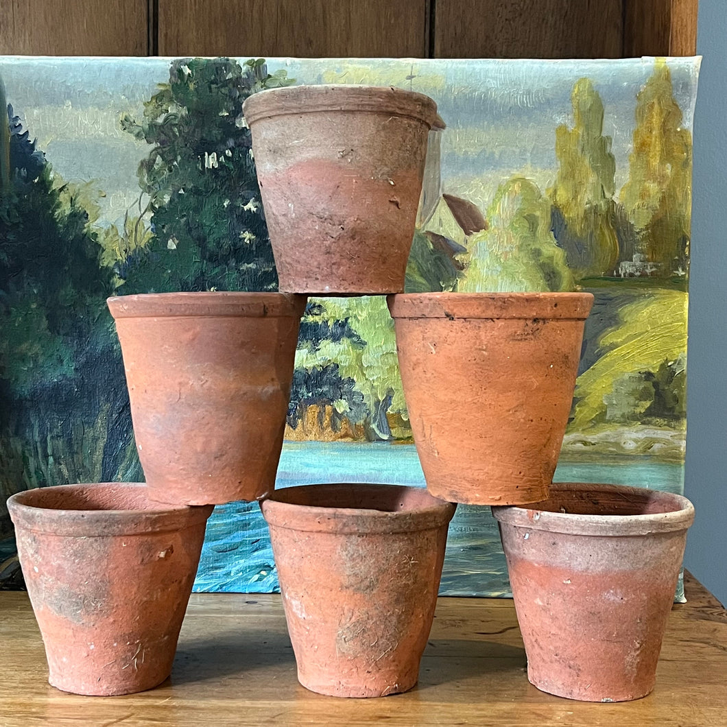 Set of Six Old Terracotta Pots.