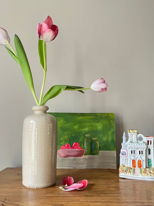 Cream Glazed Stonewear Bottle.