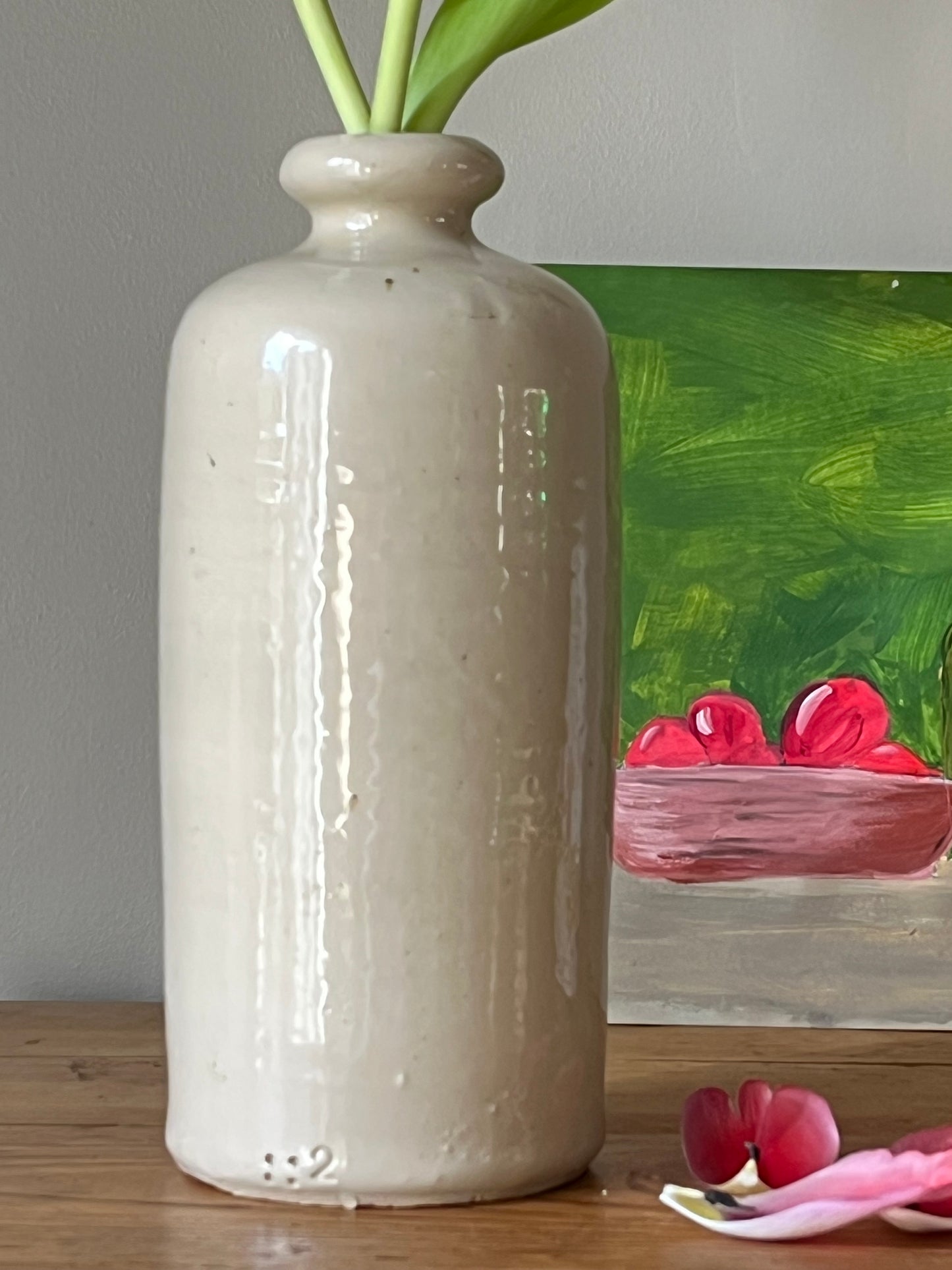 Cream Glazed Stonewear Bottle.
