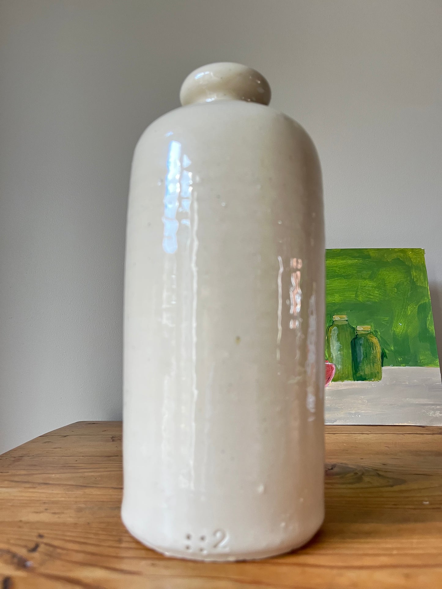Cream Glazed Stonewear Bottle.