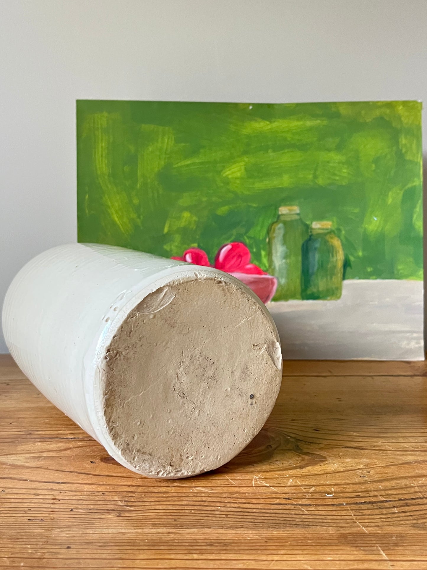 Cream Glazed Stonewear Bottle.