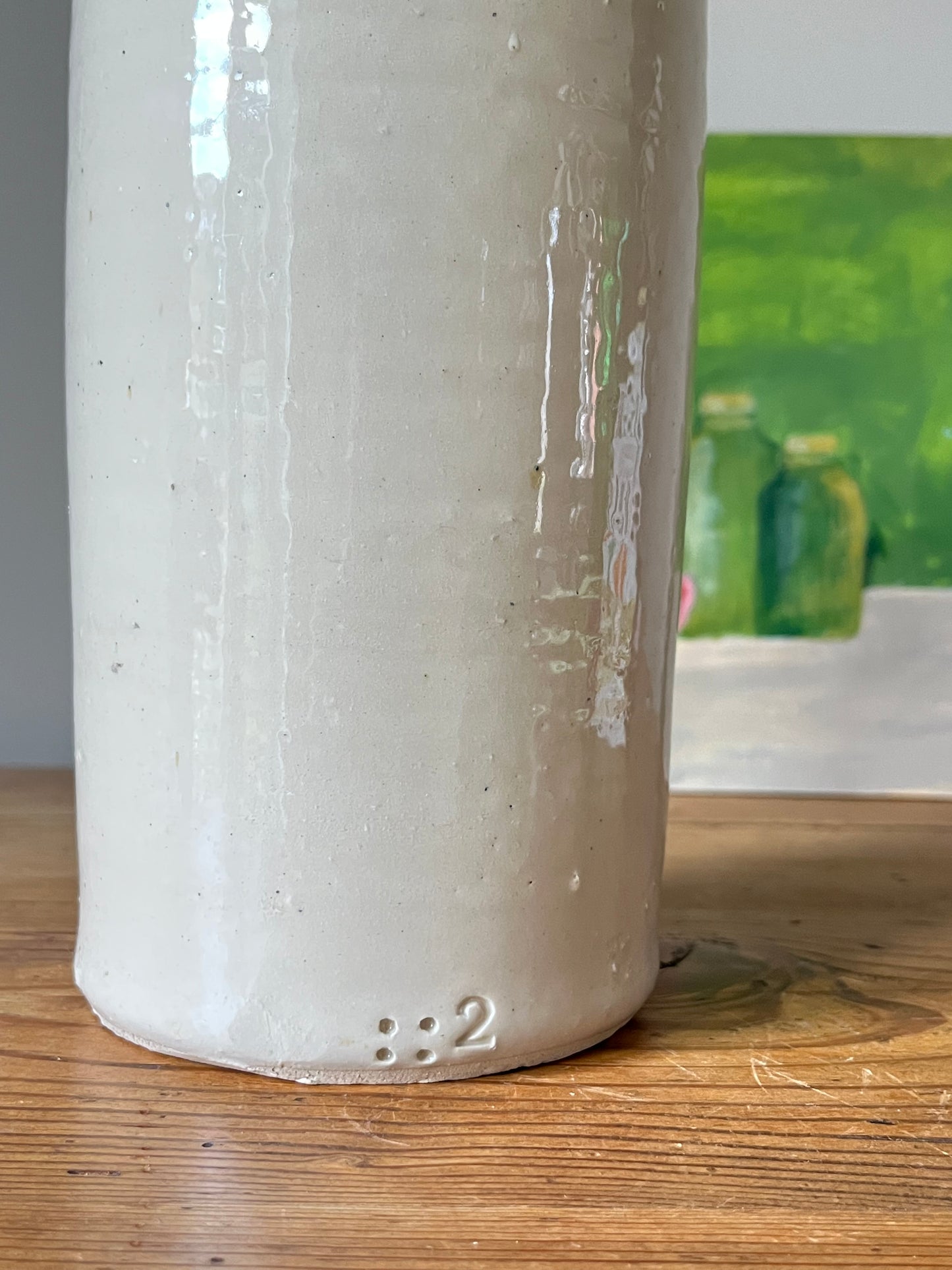 Cream Glazed Stonewear Bottle.
