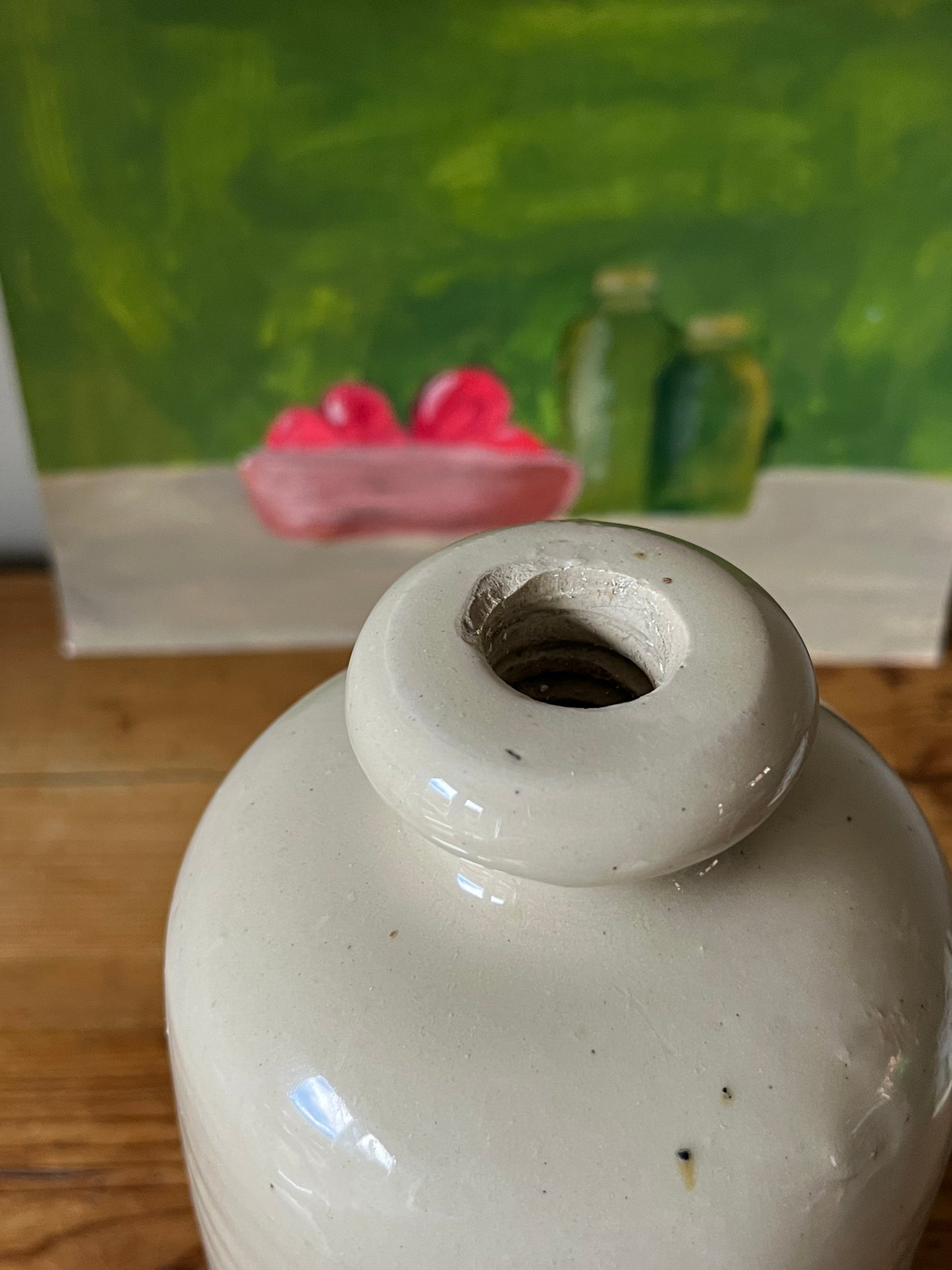 Cream Glazed Stonewear Bottle.