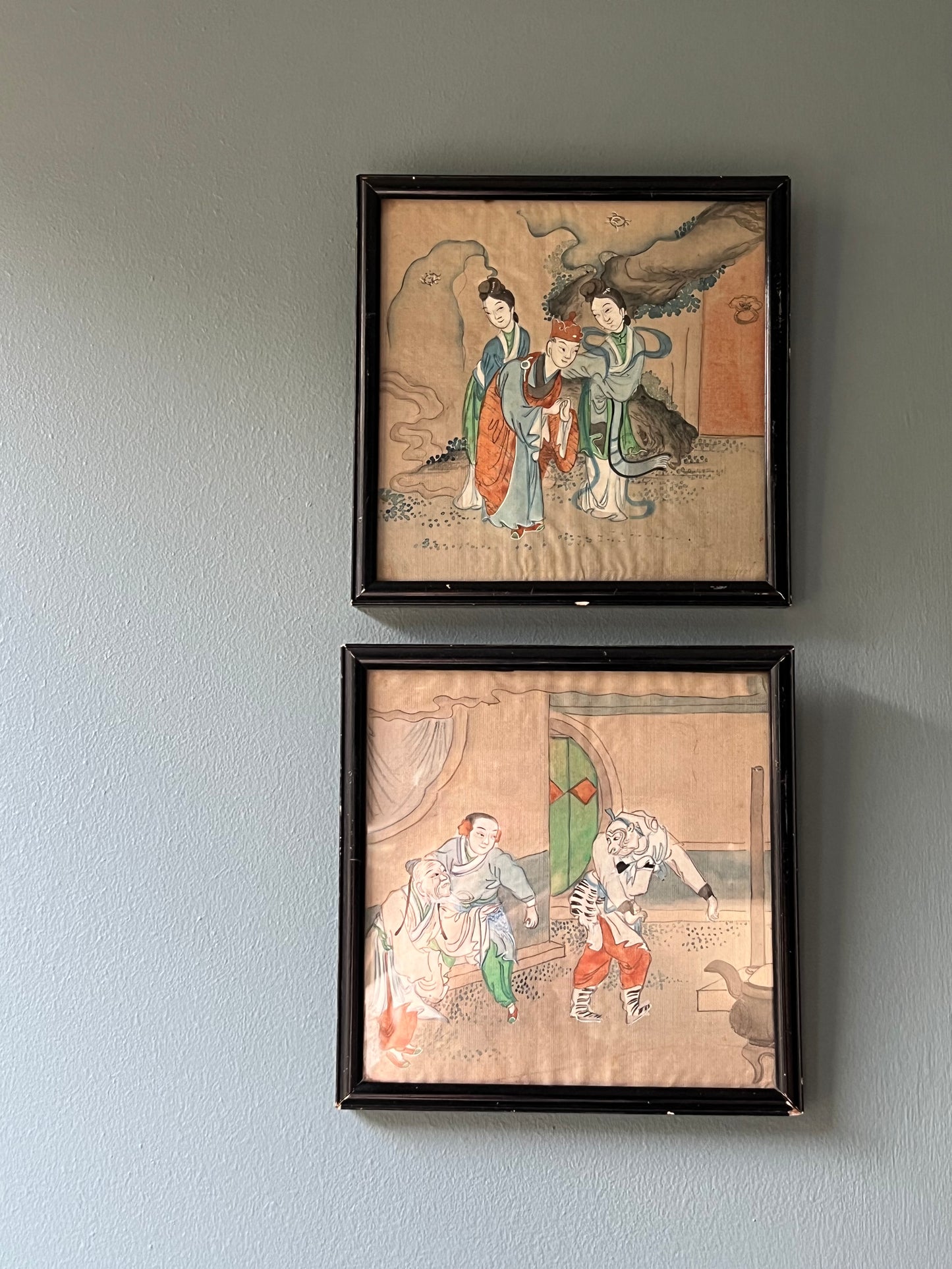 Pair Chinese Silk Paintings.