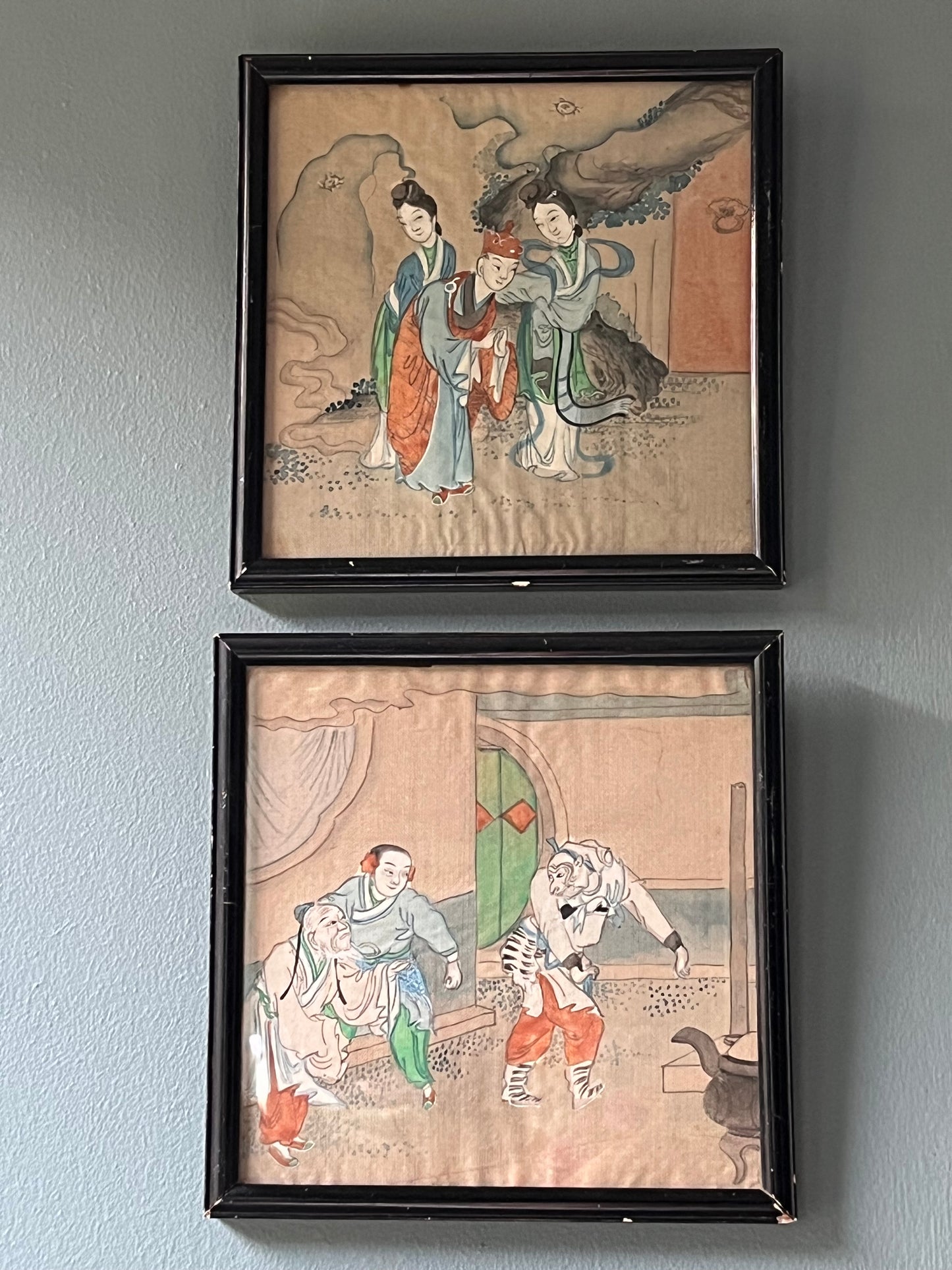 Pair Chinese Silk Paintings.