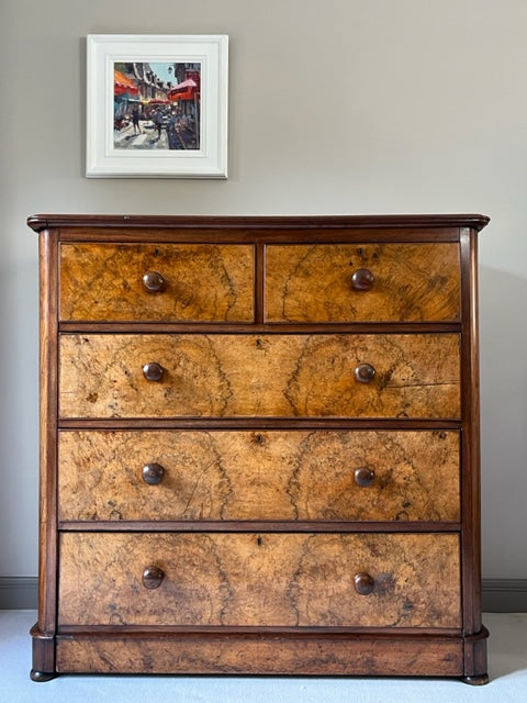 Walnut And Mahogany Chest of Drawers.