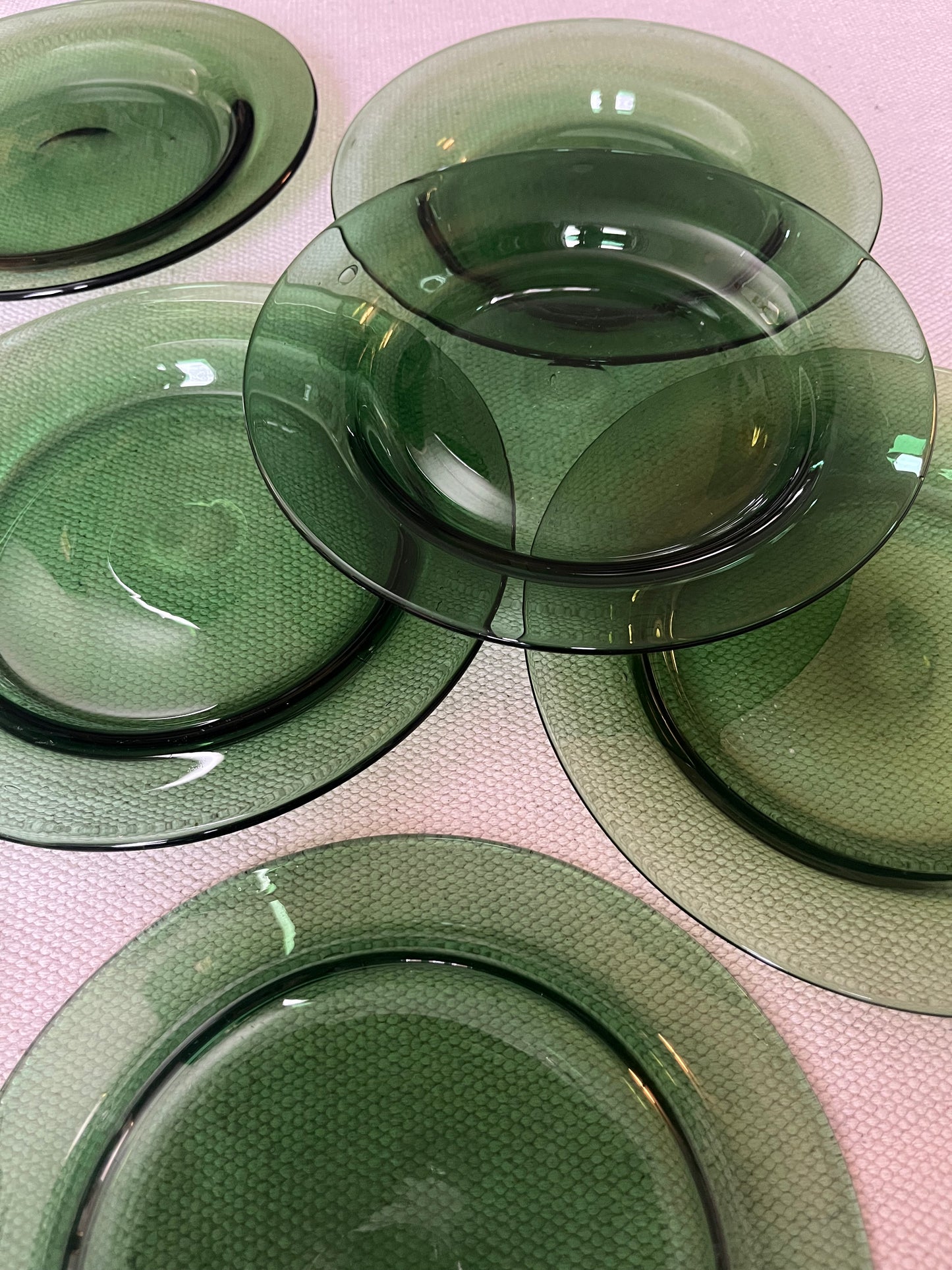 Set of Eight Green Glass Plates.