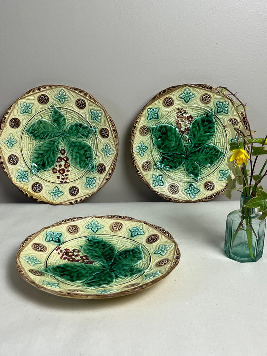 Set of Three French Majolica Plates.
