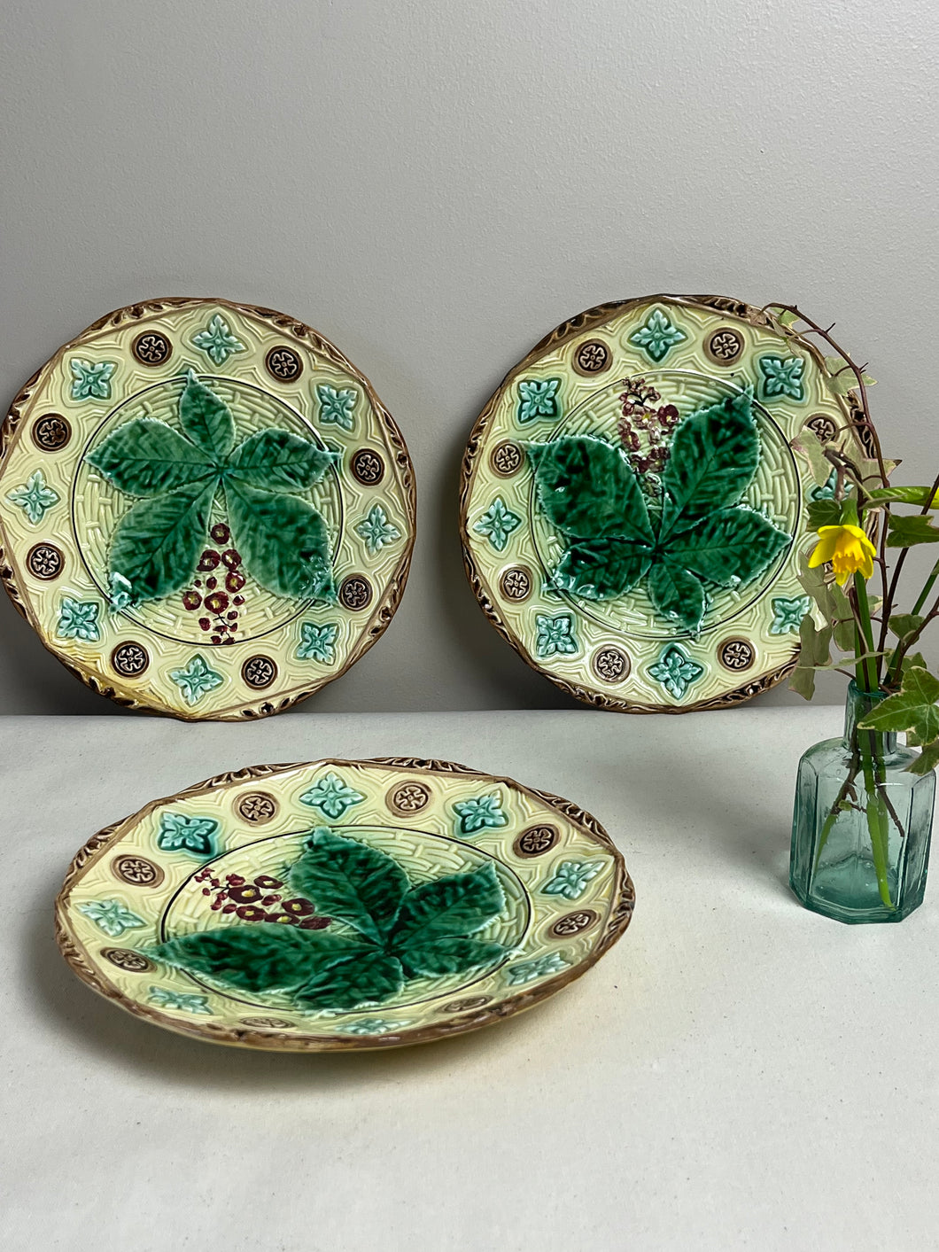 Set of Three French Majolica Plates.