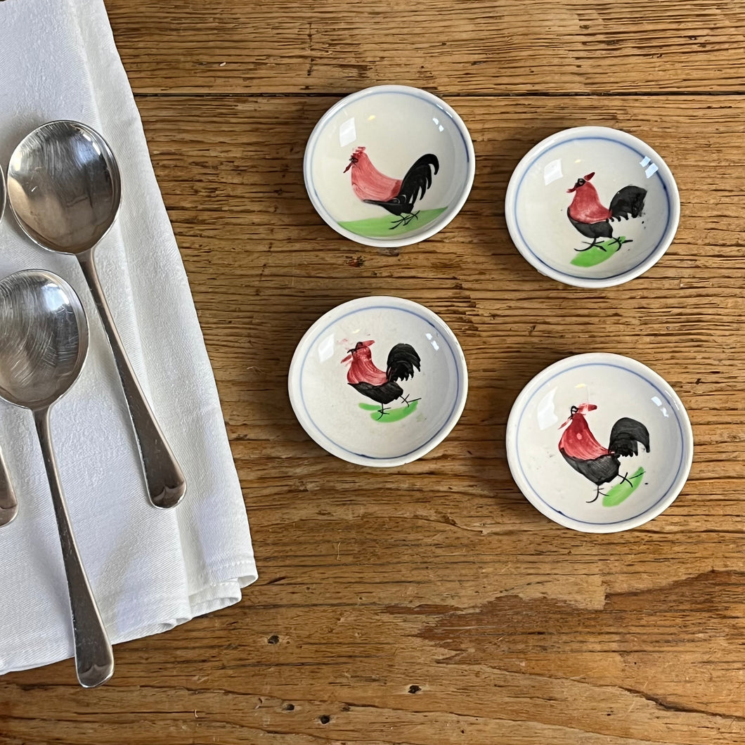 Set Of Four Hand Painted Rooster Dishes.
