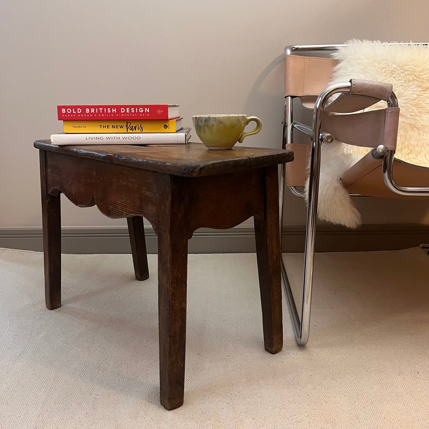 Primitive Oak and Pine Stool.