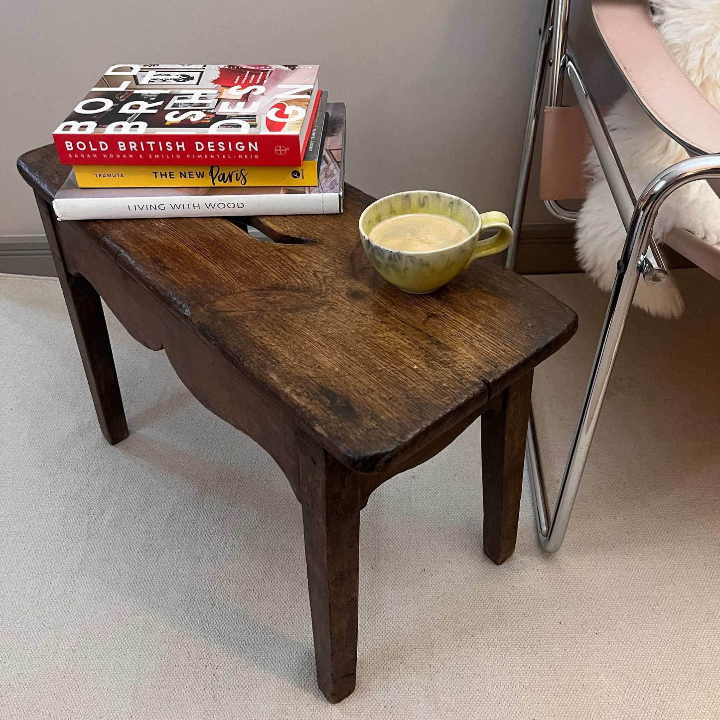 Primitive Oak and Pine Stool.