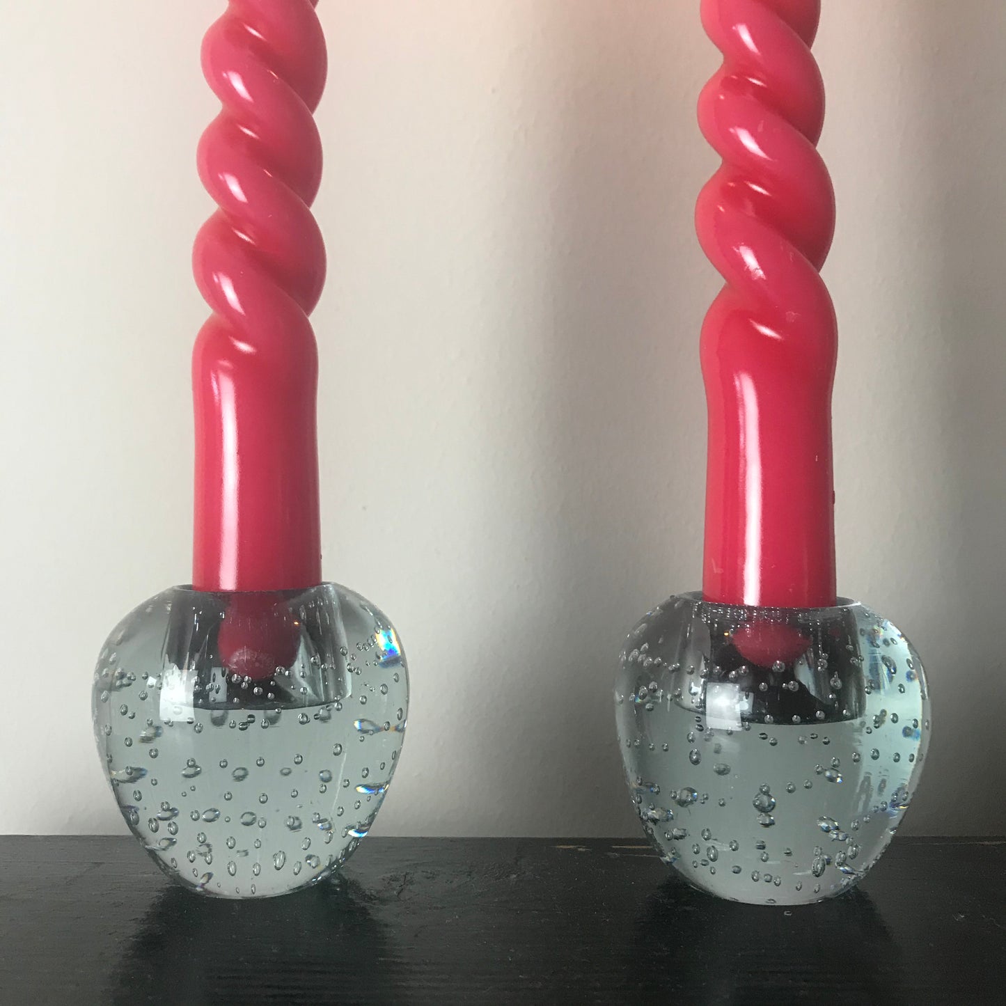Pair of Bubble Glass Candle Holders.