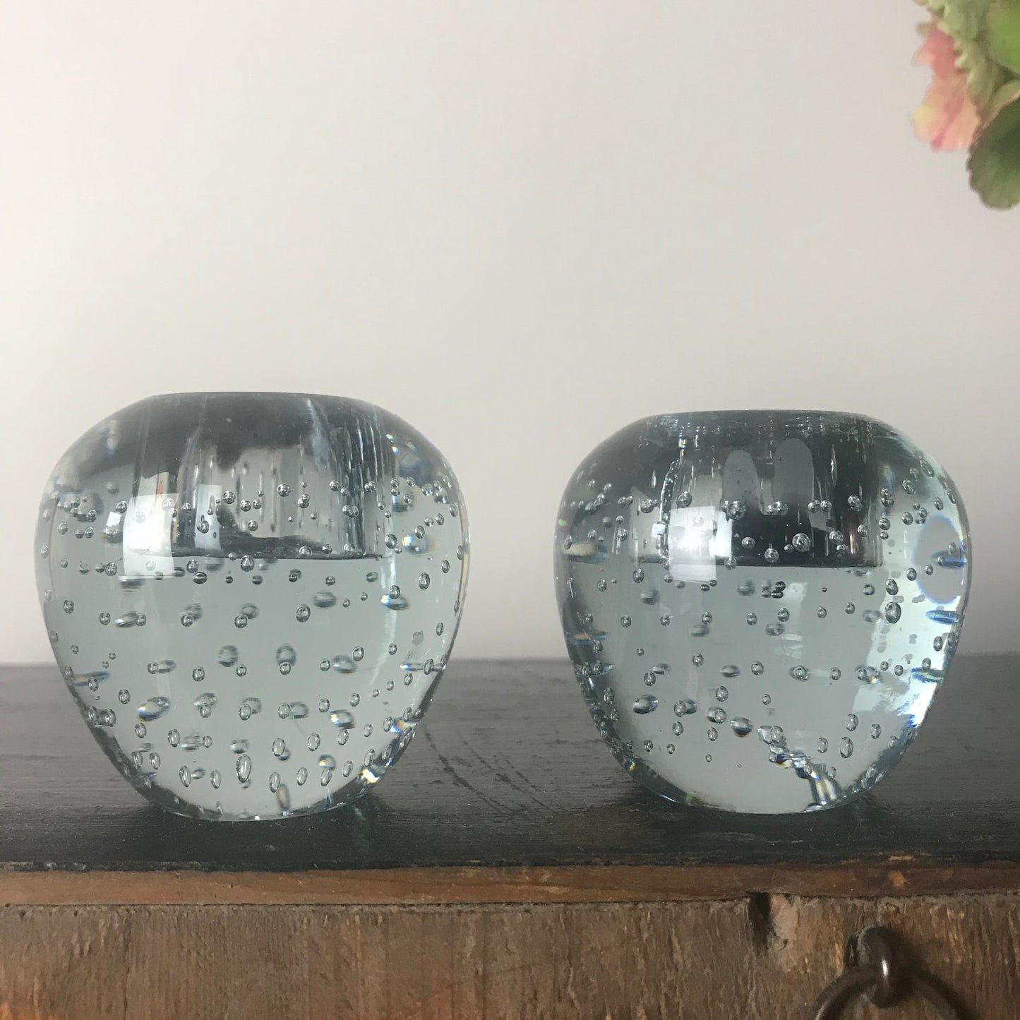 Pair of Bubble Glass Candle Holders.
