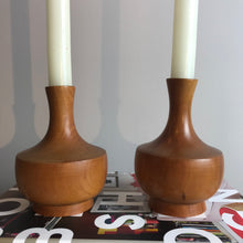 Load image into Gallery viewer, Mid Century Kauri Wood Candlesticks.
